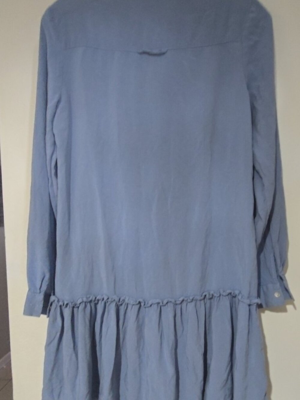 New Look Blue Tiered Ruffle Hem Button-Up Shirt Dress Women's S - Picture 2 of 4